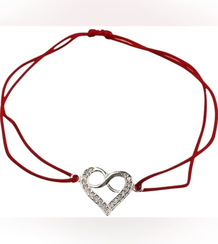 Bratara Snur Reglabil, Argint 925, Infinit In Inima Cu Zirconii, Jolie Silver, 1 g, 2 cm x 1.5 cm