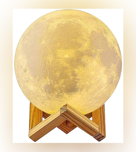 Lampa de veghe in forma de luna cu stele 3D Moon Light, Acumulator integrat, alimentare USB, stand din plastic inclus, 13 cm, 16 culori, Multicolor, Telecomanda inclusa, Flippy