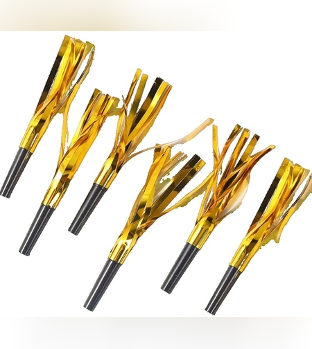 Set 6 Fluiere Party cu Franjuri, Flippy, din Plastic, Auriu