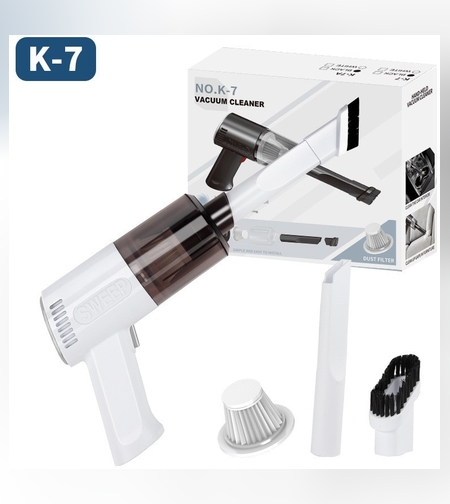 Aspirator Portabil Fara Fir, Flippy, Tip Pistol K7, Pentru Casa si Masina, Incarcare USB, Autonomie 30 Min, 36 x 17 cm, Alb