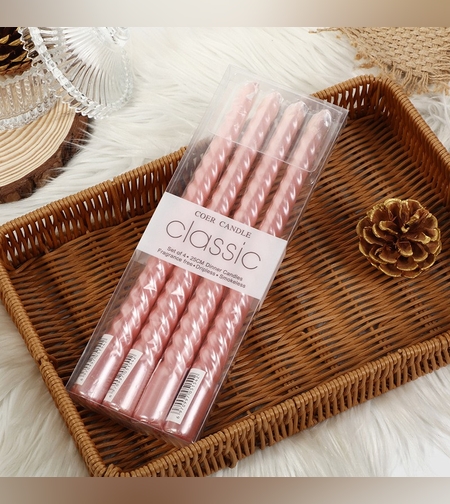 Set 4 Lumanari pentru Masa, Cina, Decor, Flippy, Model Rasucit, Lungime 25 cm, Roz