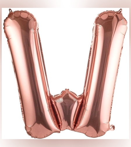 Balon Folie Metalizata Litera W, Flippy, 100 cm, Umflati cu Heliu sau Aer, Ambalaj Individual, Pai inclus, Rose Gold