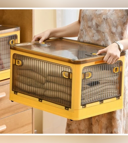 Cutie de depozitare pliabila, Flippy, Cu capac, 40 L, Plastic, 47x35x24.5 cm, Portocaliu