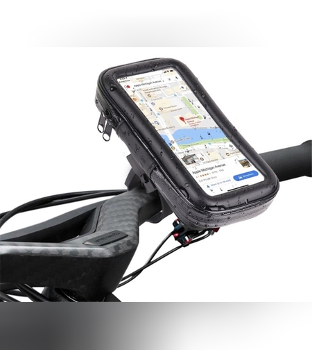 Suport husa telefon mobil Flippy pentru bicicleta si motocicleta, rezistent apa si socuri, touchscreen, 360 rotativ, negru, marime L ≤ 5.5 inch