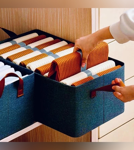 Cutie de depozitare tip cos, Flippy, textil, pliabila, 47x20x28 cm, se poate spala, cu manere, albastru