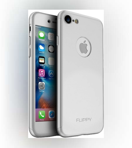 Husa de protectie Flippy Premium Full Cover 360 pentru Apple iPhone 7 Argintiu cu Folie sticla inclusa