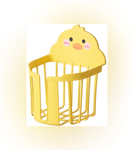 Suport pentru Hartie Igienica, Flippy, din Plastic PP, Montare pe Perete cu Adeziv, Model Ratusca, 17.5x13.5x12 cm, Galben