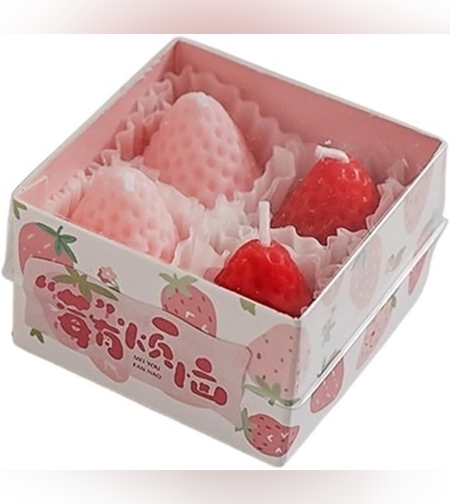 Set 4 Lumanari Parfumate, Flippy, Model Capsunici, Ardere 30 min, 52g, 6.3 x 6.3 x 3.8 cm, Rosu/Roz