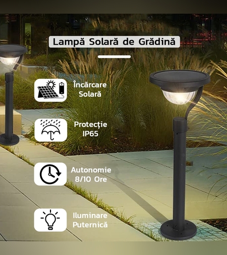Lampa solara LED cu 2 moduri de fixare, IP65, material ABS, baterie 4.5 V, 200 mah, 450 Lumeni, 42.5 x 15 cm, alb cald,
