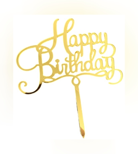 Decoratiune Topper pentru Tort, Flippy, Model Happy Birthday, Tematica Aniversare, 10 cm, Auriu