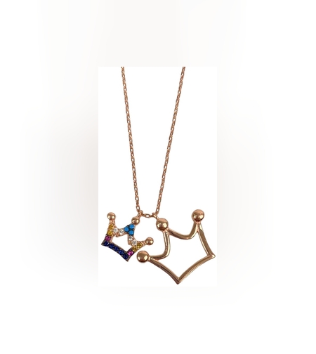 Colier din Argint 925, Coronita Dubla Placata cu Aur Roz 40+5 cm