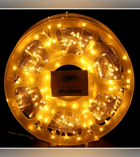 Instalatie Craciun liniara cu transformator, 100m, alb cald, 1000 LED-uri, fir transparent, 8 jocuri de lumini, Flippy