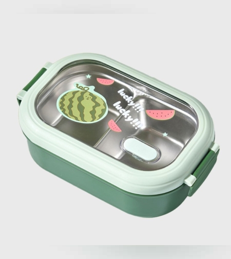 Caserola Container pentru Pranz, Flippy, Caserola LUNCH BOX pentru Studenti, din Plastic PP, pentru Scoala, Compartiment Metalic in Interior, 22.5 x 14.5 x 8 cm, Verde