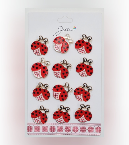 Set 12 Brose Martisor Primavara Buburuza cu Motiv Traditional