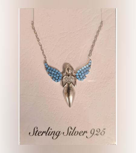 Colier Argint 925 Fata cu Aripi, cu Zirconiu, Albastru