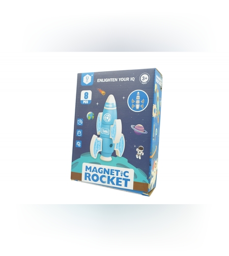 Set inteligent de blocuri magnetice pentru copii, 8 piese, cutie depozitare, racheta, albastru