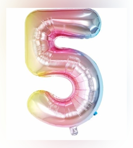 Balon din Folie Metalizata Flippy, Figurina Cifra, Tema Aniversare 40 cm, Ambalaj Individual, Pai inclus, Umflare cu Aer sau Heliu, Multicolor, Cifra 5