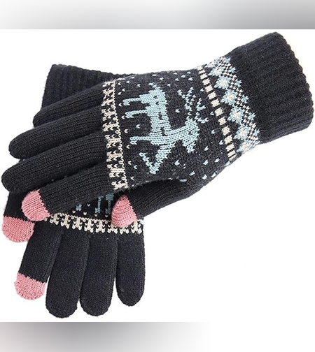 Manusi de Dama, Flippy, Model Ren, Functie Touchscreen (ecran tactil), Material Acril Tricotat, Manseta Elastica, Interior Catifelat, Marime Universala, Negru