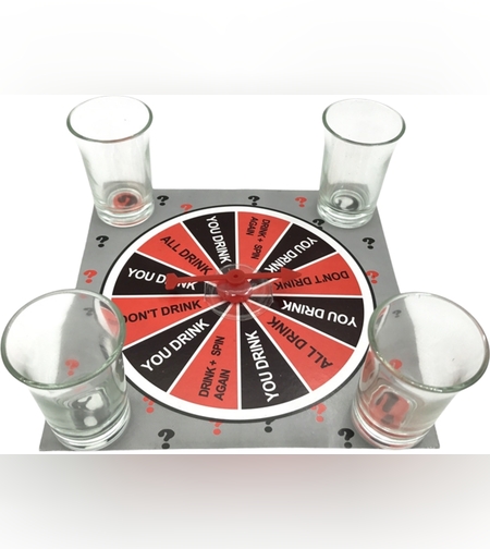 Joc de societate cu 4 pahare de shoturi din sticla Flippy, ruleta norocului, pentru petreceri, 17x17x7.5cm