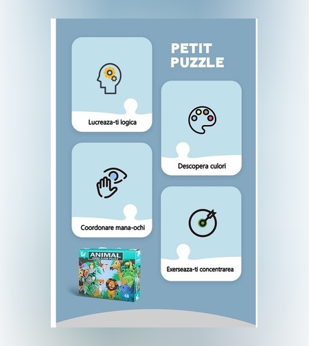 Puzzle pentru copii, jungla cu animale, 48 de piese