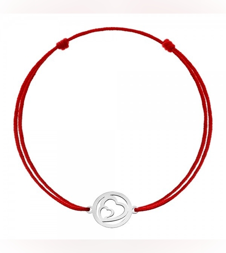 Bratara Snur Reglabil, Argint 925, Inimi in Cerc, Jolie Silver, 0.6 g, 1 cm x 1 cm