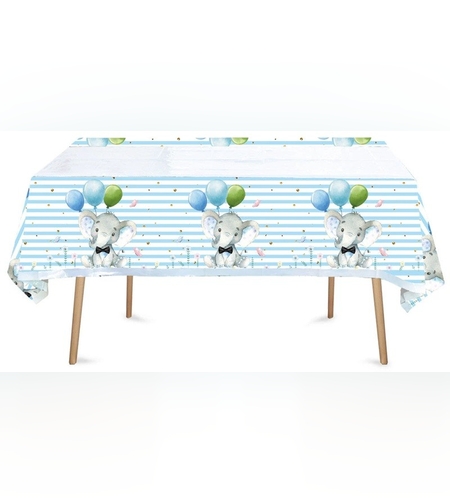 Fata de Masa, Flippy, din Plastic, Imprimeu Elefanti, 180 x 108 cm, Albastru