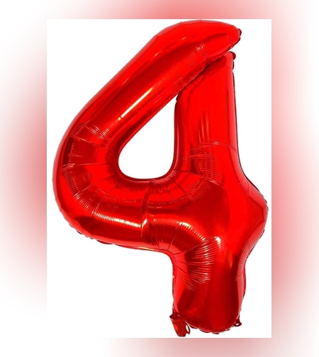 Balon din Folie Metalizata Flippy, Figurina Cifra, Tema Aniversare 40 cm, Ambalaj Individual, Pai inclus, Umflare cu Aer sau Heliu, Rosu, Cifra 4