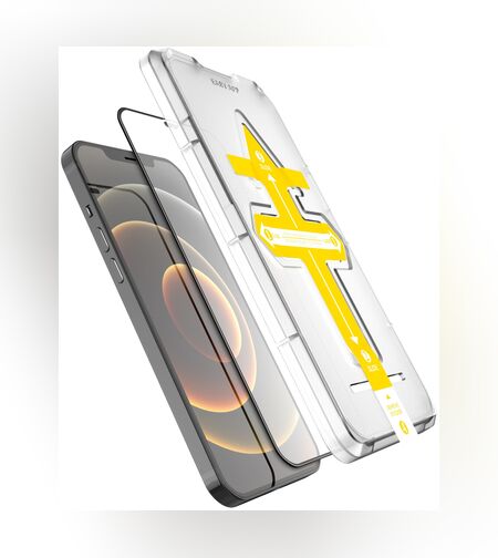 Set 2 folii sticla securizata cu sistem de montare usor si rapid Full Cover 3D Flippy compatibila cu Apple iPhone 13 Pro Max Negru