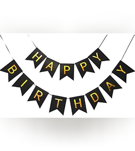 Banner Happy Birthday 100x200 cm, Flippy, Dimensiune Stegulet 11.5x16.5 cm, Rola de Ata Inclusa, Negru