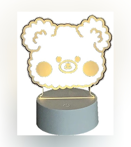 Lampa LED decorativa, Flippy, 3D, Ursulet, din material acril si lumina multicolora, alb