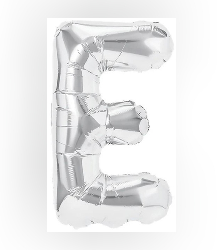 Balon Folie Metalizata Litera E, Flippy, 80 cm, Umflati cu Heliu sau Aer, Ambalaj Individual, Pai inclus, Argintiu