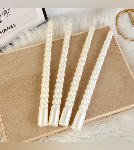 Set 4 Lumanari pentru Masa, Cina, Decor, Flippy, Model Rasucit, Lungime 25 cm, Alb