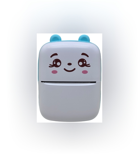 Set Mini Imprimanta Foto Portabila, Flippy, Include: 1x Set de Markere, 5x Role de Hartie Termica, 5x Role Hartie Adeziva, Incarcare USB, Bluetooth, Print Alb-Negru, Model Ursulet, Alb/Albastru