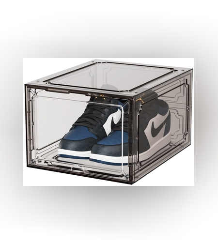 Organizator de Pantofi, Flippy, din PP+ABS, Usa Frontala Magnetica, Rezistenta la Praf, Anti-Oxidare, Utilizare Multipla, 36 x 28 x 21 cm, Gri Transparent