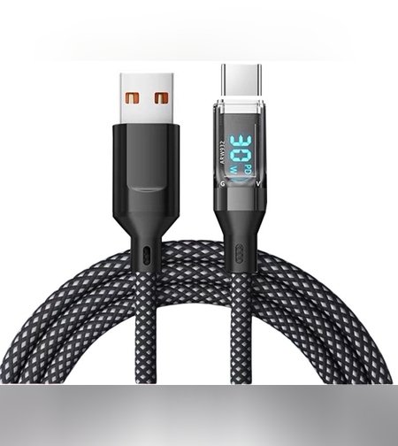Cablu de Date Type C + USB, Flippy, Încarcare Super Rapida, 120 W, Afișaj Digital LED, 1 m, Negru