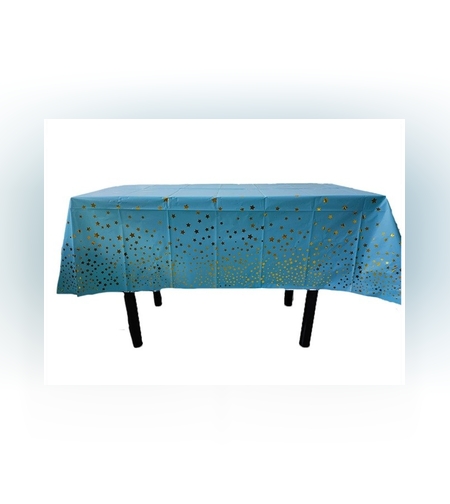 Fata de Masa, Flippy, din Folie, Imprimeu Stele Aurii, Impermeabila, 137 x 183 cm, Albastru