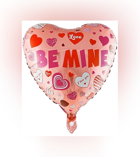 Balon din Folie Metalizata, Flippy, Figurina Inimioara, Model BE MINE, Tematica Iubire, 45 cm, Ambalaj Individual, Pai Inclus, Umflare cu Aer sau Heliu, Rosu