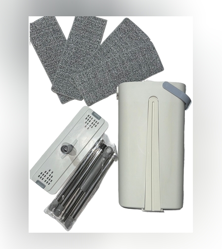 Set de Curatenie, Flippy, Mop si Galeata, Capacitate 5.7 l, 4 Rezerve Microfibra Incluse, Plastic, Utilizare Umeda/Uscata, Stoarcere Fara Maini, Albastru/Alb