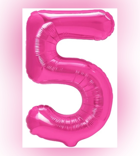 Balon din Folie Metalizata Flippy, Figurina Cifra, Tema Aniversare 40 cm, Ambalaj Individual, Pai inclus, Umflare cu Aer sau Heliu, Roz, Cifra 5