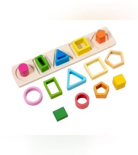 Jucarie Montessori de Sortat, Flippy, din Lemn, Tip Puzzle, cu 5 Forme Asimetrice, 15 Piese, Educativa, Interactiva, Creativa, Materiale Non Toxice, +2 Ani, Multicolor