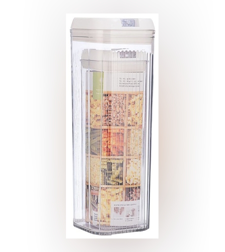 Cutii de Depozitare Alimente, Flippy, Set din 2 Cutii de tip Container, Recipiente pentru Cereale in Bucatarie, 1.2 L-10x30.5 cm, 2.5 L-12.5x12.5x36.5 cm, Transparente cu Capac Alb