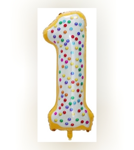 Balon din Folie Metalizata Flippy, Figurina Cifra, Model Candy, Tema Aniversare 100 cm, Ambalaj Individual, Pai inclus, Umflare cu Aer sau Heliu, Multicolor, Cifra 1