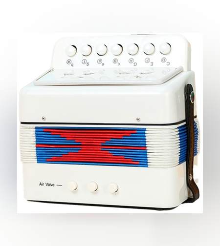 Acordeon Pentru Copii, Flippy, Acordeon Jucarie pentru Educatie Timpurie, 7 butoane 2 bass, Acordeon Instrument Muzical pentru Copii, 18 x 17 x 10 cm, Alb