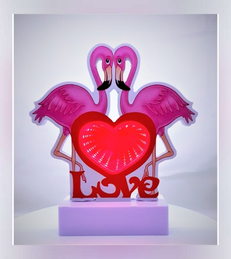 Decoratiune Luminoasa cu Baterii/Cablu Neon Flamingo Love 20 cm Alb Rece