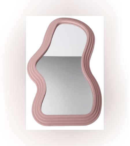 Oglinda de Perete, Flippy, Decorativa, pentru Baie, Dormitor, Sufragerie, Model Minimalist, Forma Asimetrica, 40.3x26 cm, Roz