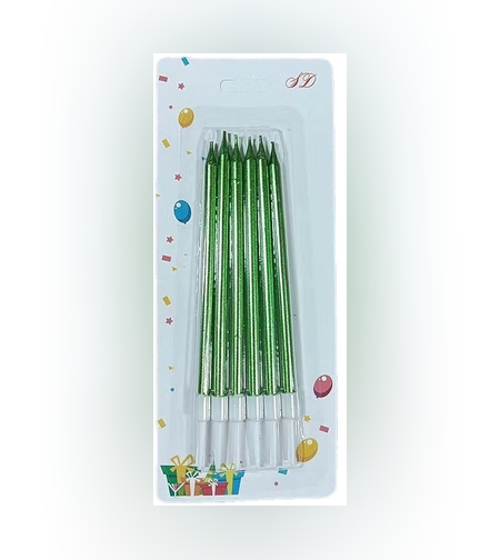 Set 6 Lumanari de Tort, Flippy, din Parafina, 11 x 0.4 cm, Lucioase, Verde