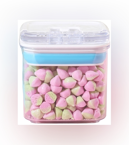 Cutie de Depozitare Alimente, Flippy, Cutie de tip Container pentru Bucatarie, Cutie pentru Condimente, din PET ABS Silicon, 10 x 10 x 10.5 cm, 250 g, 0.5L Transparenta