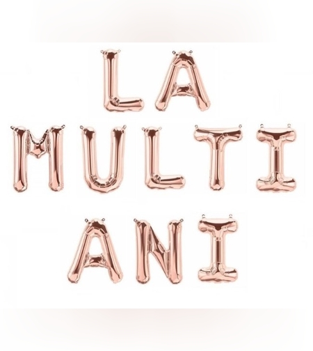 Set 10 Baloane din Folie Metalizata, Flippy, Figurine Litere, Model La multi ani, Tema Aniversare, 40 cm, Ambalaj Individual, Pai Inclus,  Umflare cu Aer sau Heliu, Bej