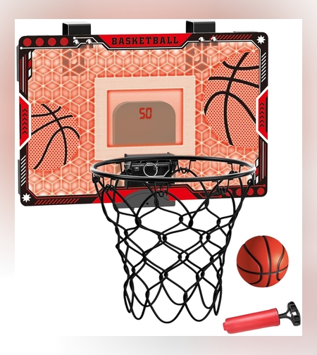 Cos de Baschet pentru Copii, Flippy, cu Tablou de Bord Electronic, Minge, Pompa, 2 Moduri, Interior/Exterior, Inel Metalic si Rabatabil cu Arc, Luminos, 41x27.5x5 cm, Multicolor