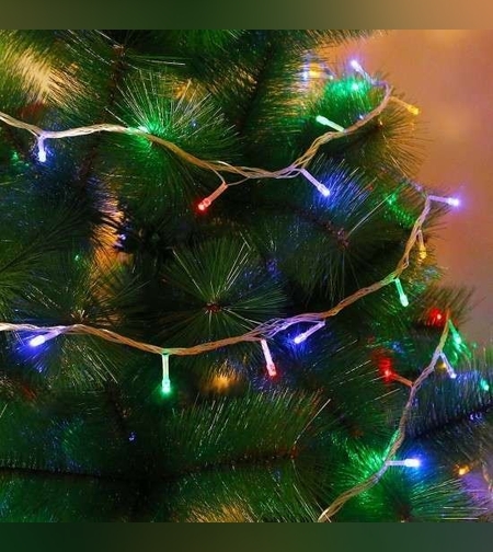 Instalatie de Craciun cu Baterii Tip Liniar, 2 jocuri de lumini, Fir Transparent 5 m 50 LED -uri, Multicolor